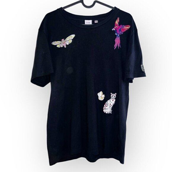 Aritzia Little Moon black Ageratum embroidered patches T-shirt size S cotton - Picture 3 of 5